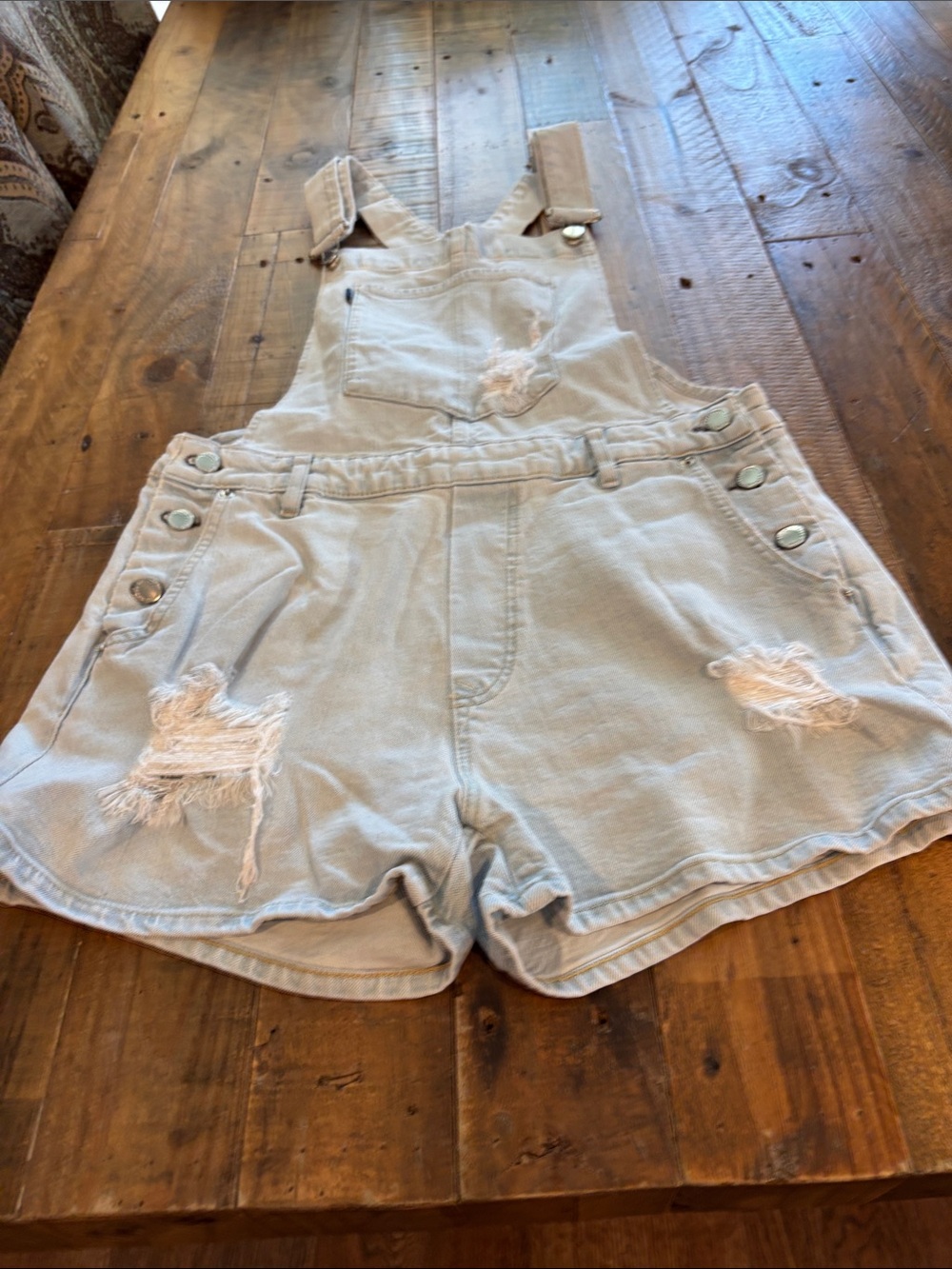 Superdry Light Blue Distressed Denim Short Overalls - Women